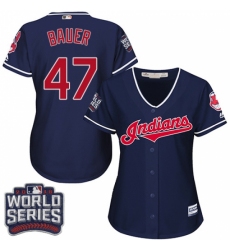 Women's Majestic Cleveland Indians #47 Trevor Bauer Authentic Navy Blue Alternate 1 2016 World Series Bound Cool Base MLB Jersey