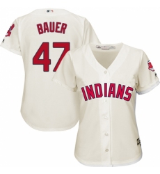 Women's Majestic Cleveland Indians #47 Trevor Bauer Replica Cream Alternate 2 Cool Base MLB Jersey