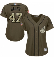 Women's Majestic Cleveland Indians #47 Trevor Bauer Replica Green Salute to Service MLB Jersey