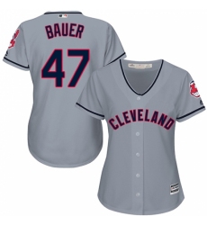 Women's Majestic Cleveland Indians #47 Trevor Bauer Replica Grey Road Cool Base MLB Jersey