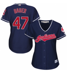 Women's Majestic Cleveland Indians #47 Trevor Bauer Replica Navy Blue Alternate 1 Cool Base MLB Jersey