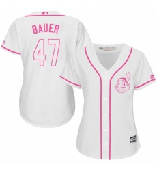 Women's Majestic Cleveland Indians #47 Trevor Bauer Replica White Fashion Cool Base MLB Jersey