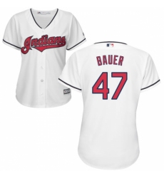 Women's Majestic Cleveland Indians #47 Trevor Bauer Replica White Home Cool Base MLB Jersey