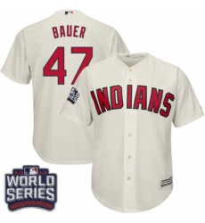 Youth Majestic Cleveland Indians #47 Trevor Bauer Authentic Cream Alternate 2 2016 World Series Bound Cool Base MLB Jersey