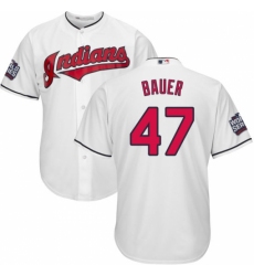 Youth Majestic Cleveland Indians #47 Trevor Bauer Authentic White Home 2016 World Series Bound Cool Base MLB Jersey