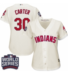 Women's Majestic Cleveland Indians #30 Joe Carter Authentic Cream Alternate 2 2016 World Series Bound Cool Base MLB Jersey