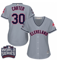 Women's Majestic Cleveland Indians #30 Joe Carter Authentic Grey Road 2016 World Series Bound Cool Base MLB Jersey