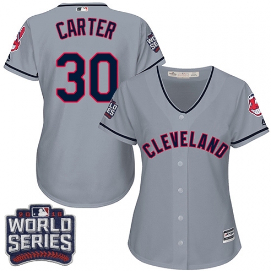 Women's Majestic Cleveland Indians #30 Joe Carter Authentic Grey Road 2016 World Series Bound Cool Base MLB Jersey Women's Majestic Cleveland Indians #30 Joe Carter Authentic Grey Road 2016 World Series Bound Cool Base MLB Jersey