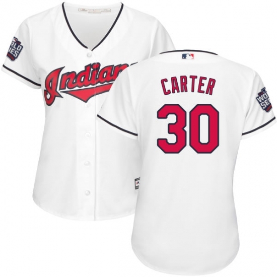 Women's Majestic Cleveland Indians #30 Joe Carter Authentic White Home 2016 World Series Bound Cool Base MLB Jersey Women's Majestic Cleveland Indians #30 Joe Carter Authentic White Home 2016 World Series Bound Cool Base MLB Jersey