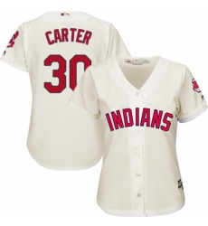 Women's Majestic Cleveland Indians #30 Joe Carter Replica Cream Alternate 2 Cool Base MLB Jersey