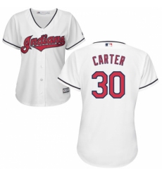 Women's Majestic Cleveland Indians #30 Joe Carter Replica White Home Cool Base MLB Jersey