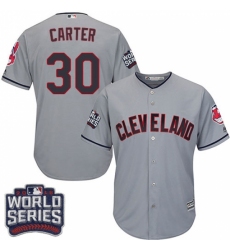Youth Majestic Cleveland Indians #30 Joe Carter Authentic Grey Road 2016 World Series Bound Cool Base MLB Jersey