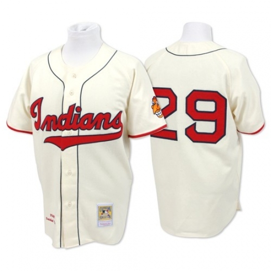 Men's Mitchell and Ness Cleveland Indians #29 Satchel Paige Replica Cream Throwback MLB Jersey Men's Mitchell and Ness Cleveland Indians #29 Satchel Paige Replica Cream Throwback MLB Jersey