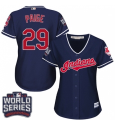 Women's Majestic Cleveland Indians #29 Satchel Paige Authentic Navy Blue Alternate 1 2016 World Series Bound Cool Base MLB Jersey