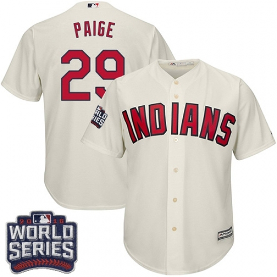 Youth Majestic Cleveland Indians #29 Satchel Paige Authentic Cream Alternate 2 2016 World Series Bound Cool Base MLB Jersey Youth Majestic Cleveland Indians #29 Satchel Paige Authentic Cream Alternate 2 2016 World Series Bound Cool Base MLB Jersey