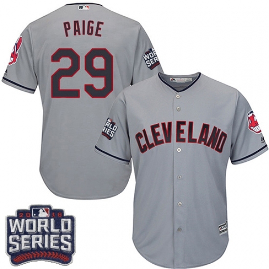 Youth Majestic Cleveland Indians #29 Satchel Paige Authentic Grey Road 2016 World Series Bound Cool Base MLB Jersey Youth Majestic Cleveland Indians #29 Satchel Paige Authentic Grey Road 2016 World Series Bound Cool Base MLB Jersey