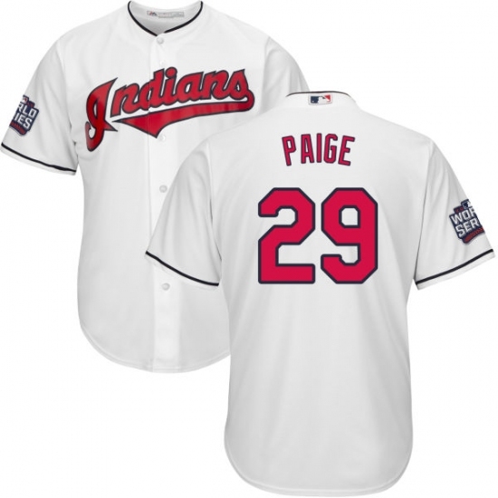 Youth Majestic Cleveland Indians #29 Satchel Paige Authentic White Home 2016 World Series Bound Cool Base MLB Jersey Youth Majestic Cleveland Indians #29 Satchel Paige Authentic White Home 2016 World Series Bound Cool Base MLB Jersey