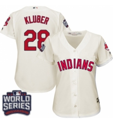 Women's Majestic Cleveland Indians #28 Corey Kluber Authentic Cream Alternate 2 2016 World Series Bound Cool Base MLB Jersey