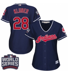 Women's Majestic Cleveland Indians #28 Corey Kluber Authentic Navy Blue Alternate 1 2016 World Series Bound Cool Base MLB Jersey