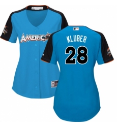 Women's Majestic Cleveland Indians #28 Corey Kluber Replica Blue American League 2017 MLB All-Star MLB Jersey