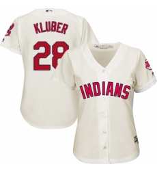 Women's Majestic Cleveland Indians #28 Corey Kluber Replica Cream Alternate 2 Cool Base MLB Jersey
