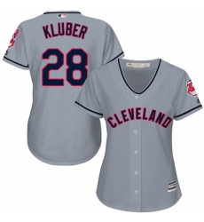 Women's Majestic Cleveland Indians #28 Corey Kluber Replica Grey Road Cool Base MLB Jersey