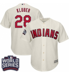 Youth Majestic Cleveland Indians #28 Corey Kluber Authentic Cream Alternate 2 2016 World Series Bound Cool Base MLB Jersey
