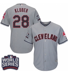 Youth Majestic Cleveland Indians #28 Corey Kluber Authentic Grey Road 2016 World Series Bound Cool Base MLB Jersey