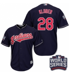 Youth Majestic Cleveland Indians #28 Corey Kluber Authentic Navy Blue Alternate 1 2016 World Series Bound Cool Base MLB Jersey