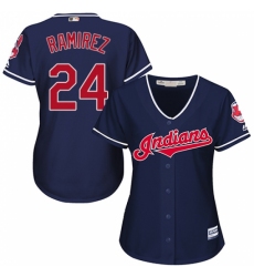 Women's Majestic Cleveland Indians #24 Manny Ramirez Replica Navy Blue Alternate 1 Cool Base MLB Jersey