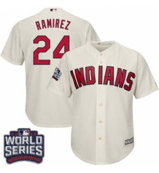 Youth Majestic Cleveland Indians #24 Manny Ramirez Authentic Cream Alternate 2 2016 World Series Bound Cool Base MLB Jersey