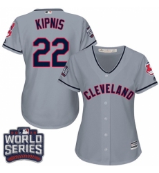 Women's Majestic Cleveland Indians #22 Jason Kipnis Authentic Grey Road 2016 World Series Bound Cool Base MLB Jersey