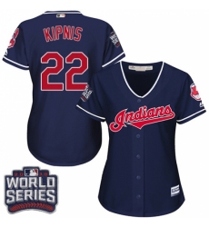 Women's Majestic Cleveland Indians #22 Jason Kipnis Authentic Navy Blue Alternate 1 2016 World Series Bound Cool Base MLB Jersey