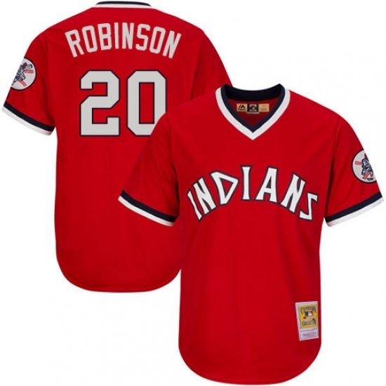 Men's Mitchell and Ness Cleveland Indians #20 Eddie Robinson Authentic Red Throwback MLB Jersey Men's Mitchell and Ness Cleveland Indians #20 Eddie Robinson Authentic Red Throwback MLB Jersey