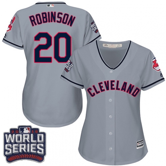 Women's Majestic Cleveland Indians #20 Eddie Robinson Authentic Grey Road 2016 World Series Bound Cool Base MLB Jersey Women's Majestic Cleveland Indians #20 Eddie Robinson Authentic Grey Road 2016 World Series Bound Cool Base MLB Jersey