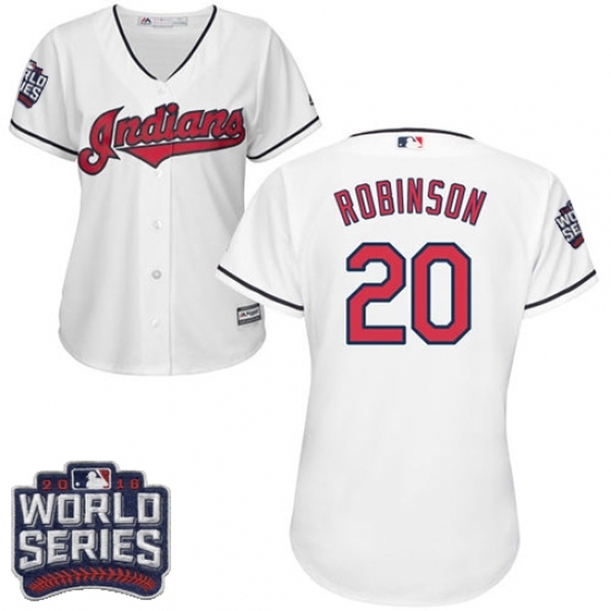 Women's Majestic Cleveland Indians #20 Eddie Robinson Authentic White Home 2016 World Series Bound Cool Base MLB Jersey Women's Majestic Cleveland Indians #20 Eddie Robinson Authentic White Home 2016 World Series Bound Cool Base MLB Jersey