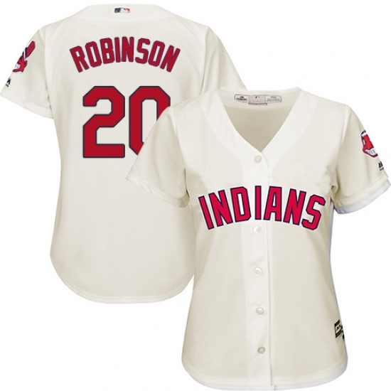 Women's Majestic Cleveland Indians #20 Eddie Robinson Replica Cream Alternate 2 Cool Base MLB Jersey Women's Majestic Cleveland Indians #20 Eddie Robinson Replica Cream Alternate 2 Cool Base MLB Jersey