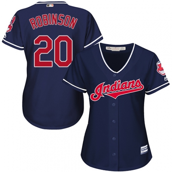 Women's Majestic Cleveland Indians #20 Eddie Robinson Replica Navy Blue Alternate 1 Cool Base MLB Jersey Women's Majestic Cleveland Indians #20 Eddie Robinson Replica Navy Blue Alternate 1 Cool Base MLB Jersey