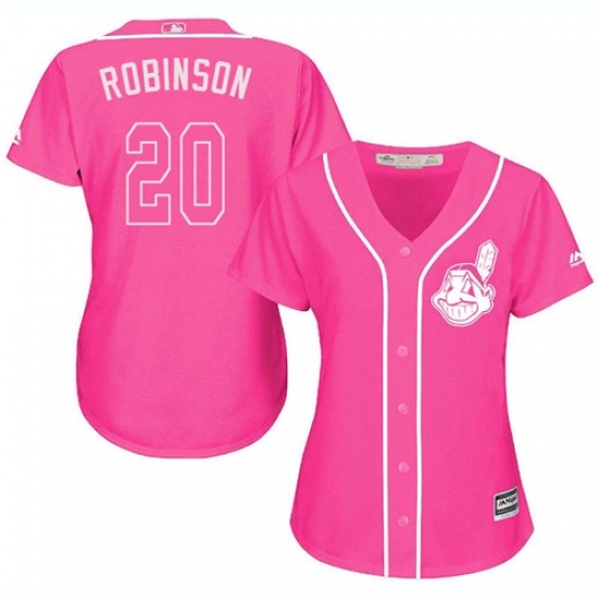 Women's Majestic Cleveland Indians #20 Eddie Robinson Replica Pink Fashion Cool Base MLB Jersey Women's Majestic Cleveland Indians #20 Eddie Robinson Replica Pink Fashion Cool Base MLB Jersey