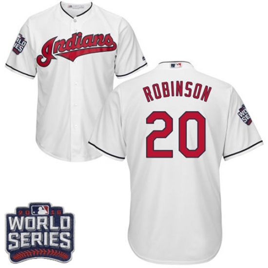 Youth Majestic Cleveland Indians #20 Eddie Robinson Authentic White Home 2016 World Series Bound Cool Base MLB Jersey Youth Majestic Cleveland Indians #20 Eddie Robinson Authentic White Home 2016 World Series Bound Cool Base MLB Jersey