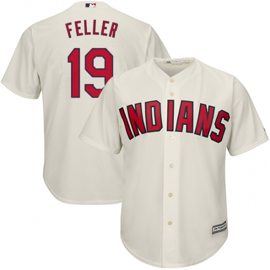 Men's Majestic Cleveland Indians #19 Bob Feller Replica Cream Alternate 2 Cool Base MLB Jersey Men's Majestic Cleveland Indians #19 Bob Feller Replica Cream Alternate 2 Cool Base MLB Jersey