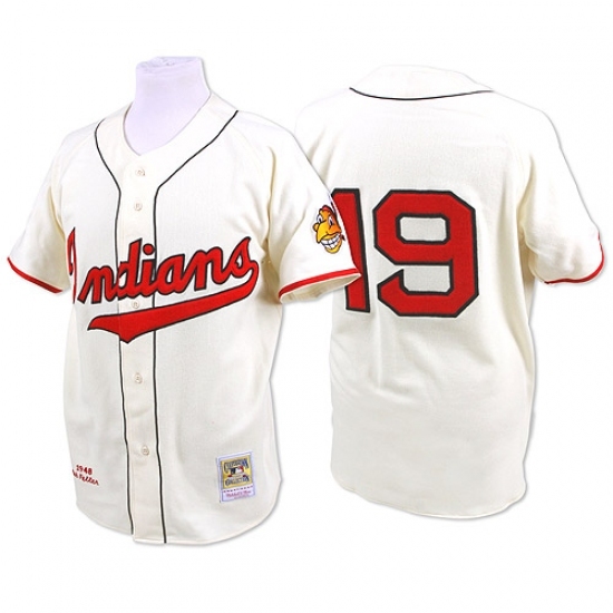 Men's Mitchell and Ness 1948 Cleveland Indians #19 Bob Feller Replica Cream Throwback MLB Jersey Men's Mitchell and Ness 1948 Cleveland Indians #19 Bob Feller Replica Cream Throwback MLB Jersey