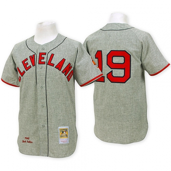Men's Mitchell and Ness Cleveland Indians #19 Bob Feller Replica Grey Throwback MLB Jersey Men's Mitchell and Ness Cleveland Indians #19 Bob Feller Replica Grey Throwback MLB Jersey