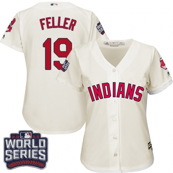 Women's Majestic Cleveland Indians #19 Bob Feller Authentic Cream Alternate 2 2016 World Series Bound Cool Base MLB Jersey Women's Majestic Cleveland Indians #19 Bob Feller Authentic Cream Alternate 2 2016 World Series Bound Cool Base MLB Jersey