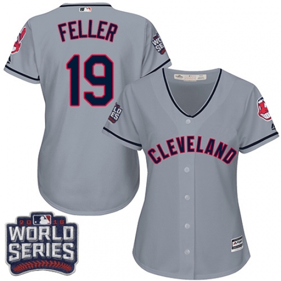 Women's Majestic Cleveland Indians #19 Bob Feller Authentic Grey Road 2016 World Series Bound Cool Base MLB Jersey Women's Majestic Cleveland Indians #19 Bob Feller Authentic Grey Road 2016 World Series Bound Cool Base MLB Jersey