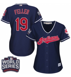 Women's Majestic Cleveland Indians #19 Bob Feller Authentic Navy Blue Alternate 1 2016 World Series Bound Cool Base MLB Jersey