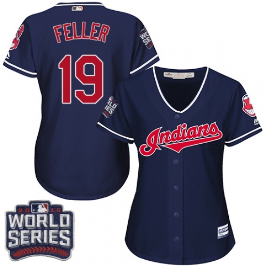 Women's Majestic Cleveland Indians #19 Bob Feller Authentic Navy Blue Alternate 1 2016 World Series Bound Cool Base MLB Jersey Women's Majestic Cleveland Indians #19 Bob Feller Authentic Navy Blue Alternate 1 2016 World Series Bound Cool Base MLB Jersey