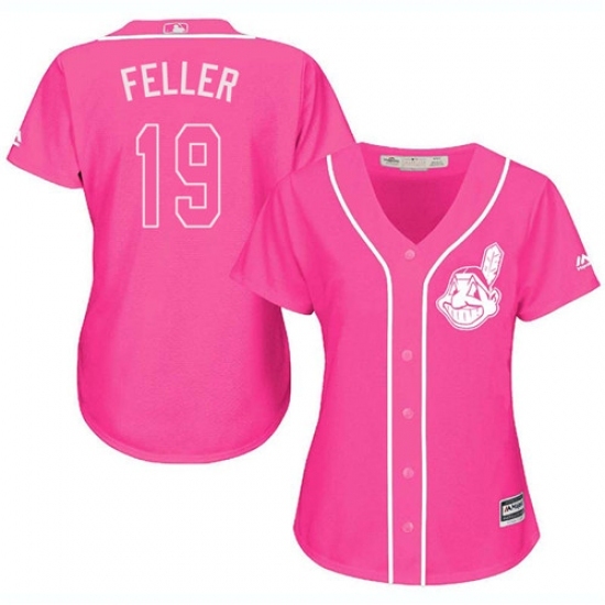Women's Majestic Cleveland Indians #19 Bob Feller Authentic Pink Fashion Cool Base MLB Jersey Women's Majestic Cleveland Indians #19 Bob Feller Authentic Pink Fashion Cool Base MLB Jersey