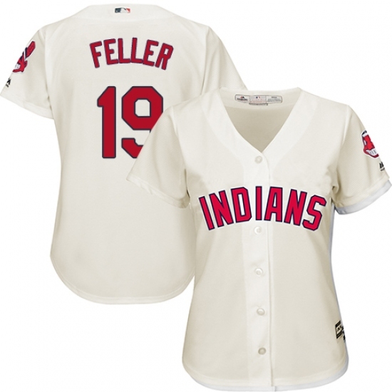 Women's Majestic Cleveland Indians #19 Bob Feller Replica Cream Alternate 2 Cool Base MLB Jersey Women's Majestic Cleveland Indians #19 Bob Feller Replica Cream Alternate 2 Cool Base MLB Jersey