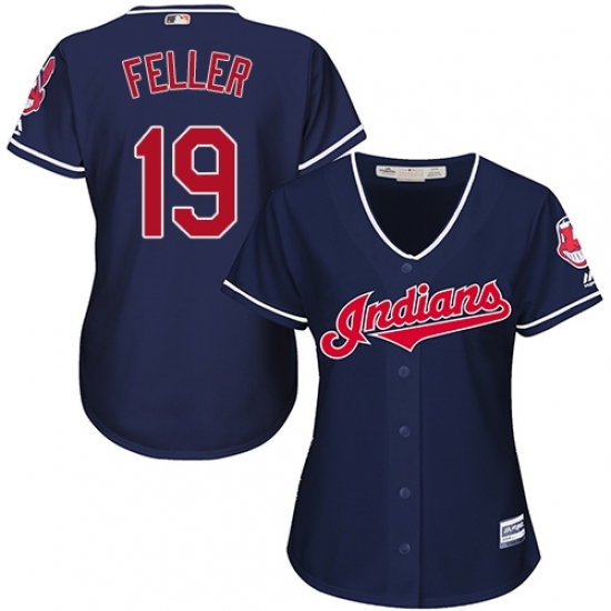 Women's Majestic Cleveland Indians #19 Bob Feller Replica Navy Blue Alternate 1 Cool Base MLB Jersey Women's Majestic Cleveland Indians #19 Bob Feller Replica Navy Blue Alternate 1 Cool Base MLB Jersey